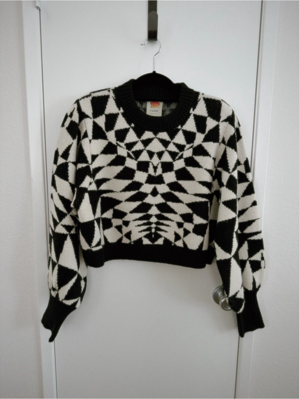 FARM Rio Black & White Geometric Crewneck Sweater